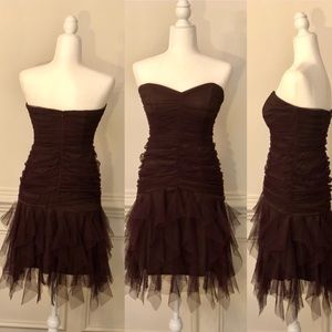 Betsy and Adam Strapless ruffles brown dress Sz 6